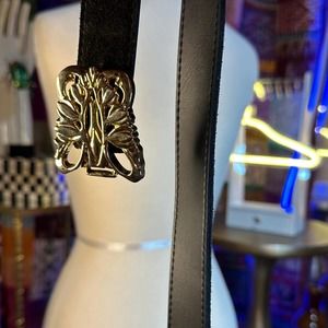 Vintage Victorian Gold Butterfly Style Buckle Belt Genuine Black Suede